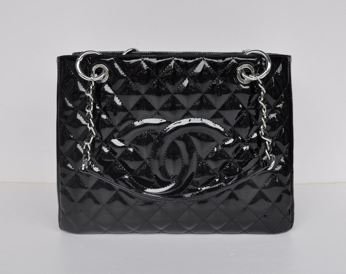 50995 Vernice Nera Chanel Catena Di Metallo In Pelle Argento