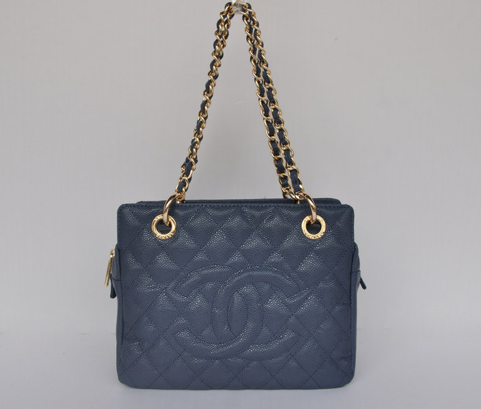 58004 Blu Chanel Caviale Di Dorato Metallo Catena Pst Tromba Shopping Bag