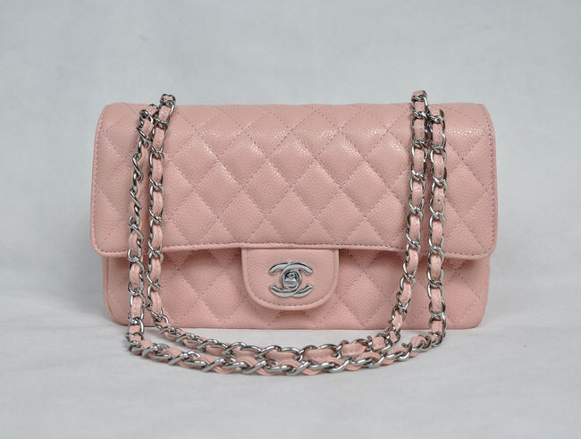 Chanel 1112 Rosa Palla Di Grano Catena In Argento Cuoio