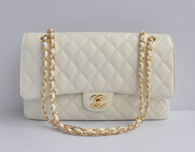 Chanel A1113 Bianco Palla Di Grano Catena Oro Pelle