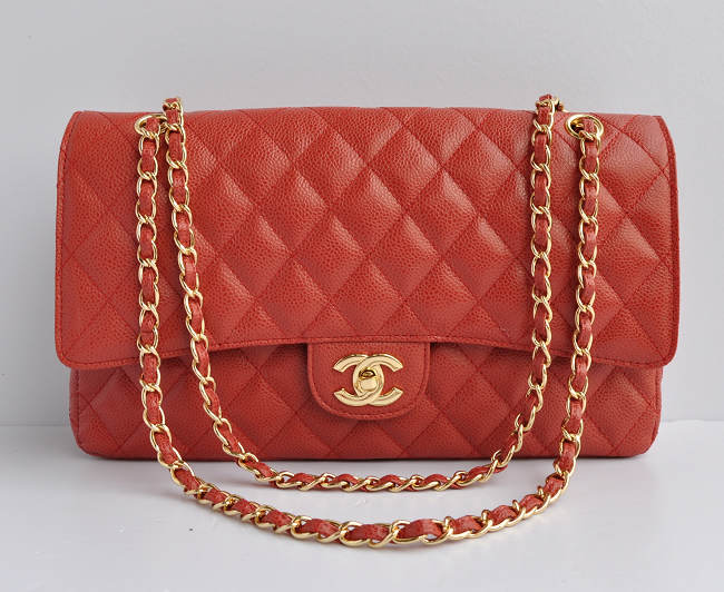 Chanel A1113 Sfera Rossa Grano Catena Oro Pelle