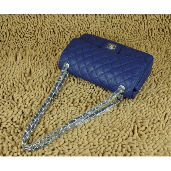 01112 Chanel Classic Flap Borse Caviar Con Silver Hw Blu