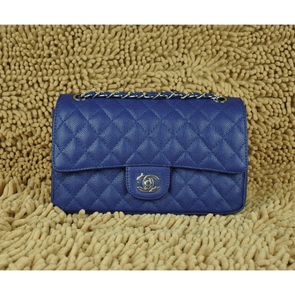 01112 Chanel Classic Flap Borse Caviar Con Silver Hw Blu