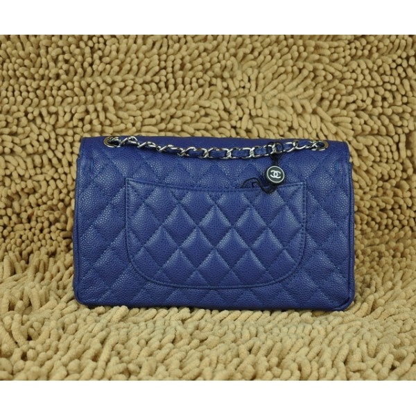 01112 Chanel Classic Flap Borse Caviar Con Silver Hw Blu