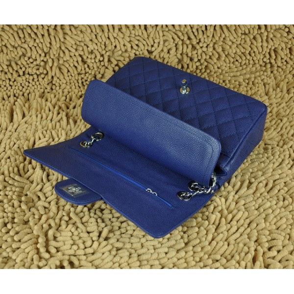 01112 Chanel Classic Flap Borse Caviar Con Silver Hw Blu