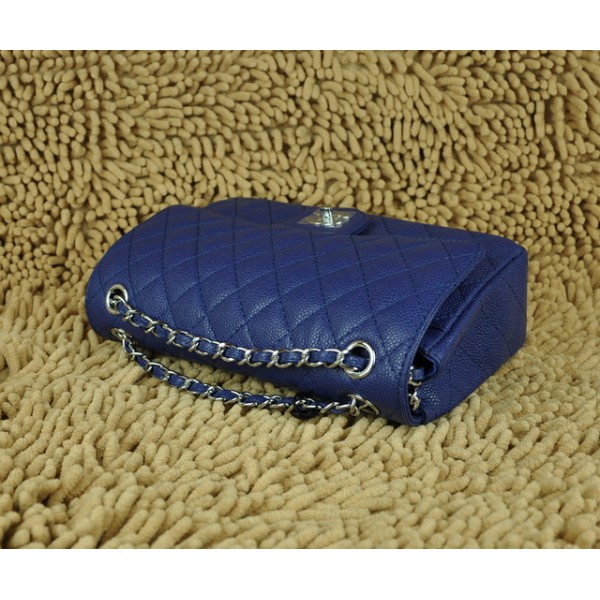 01112 Chanel Classic Flap Borse Caviar Con Silver Hw Blu