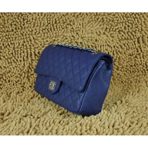 01112 Chanel Classic Flap Borse Caviar Con Silver Hw Blu