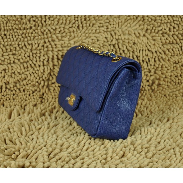 01112 Chanel Classic Flap Borse Caviar Con Silver Hw Blu