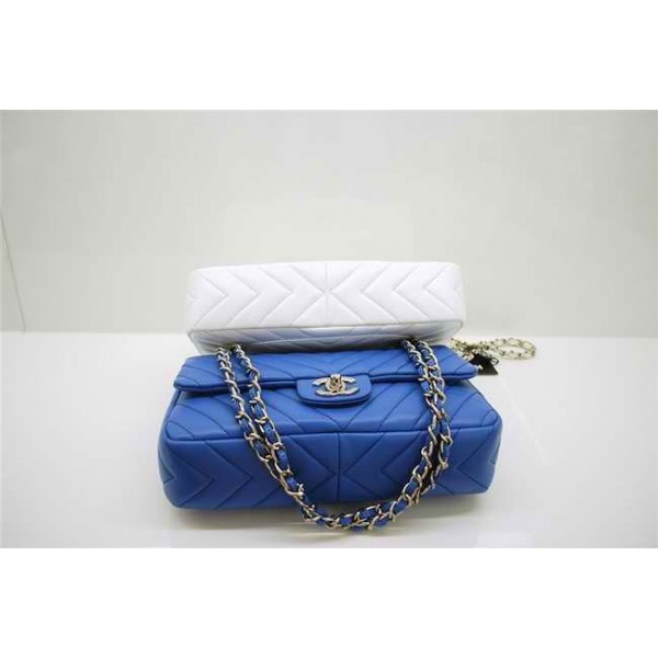 Borse Chanel 255 Classic Flap Blu Chevron Quilted Agnello