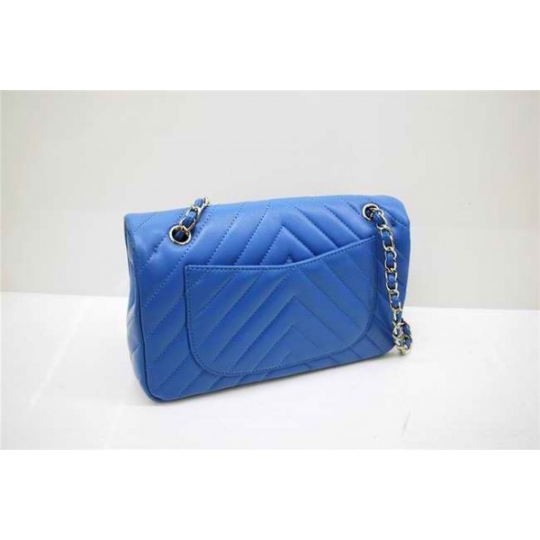 Borse Chanel 255 Classic Flap Blu Chevron Quilted Agnello