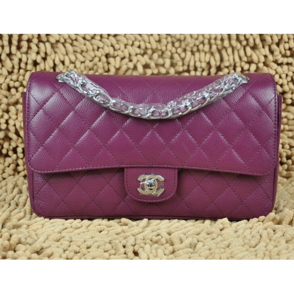 Borse Chanel A01112 Caviar Leather Flap Classic Viola Con Shw