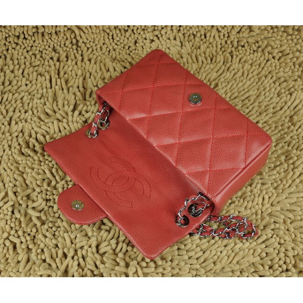 Borse Chanel Classic Flap 48736 Caviar Rosso Con Silver Hw