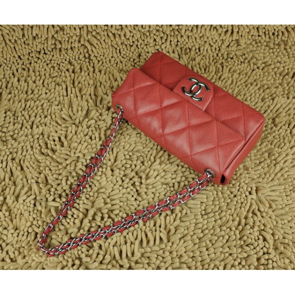 Borse Chanel Classic Flap 48736 Caviar Rosso Con Silver Hw