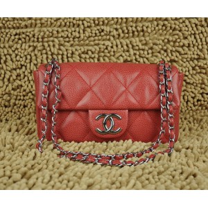 Borse Chanel Classic Flap 48736 Caviar Rosso Con Silver Hw