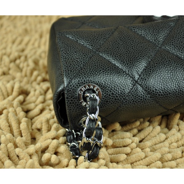 Borse Chanel Classic Flap Caviar Black Con Hardware Argento 4873