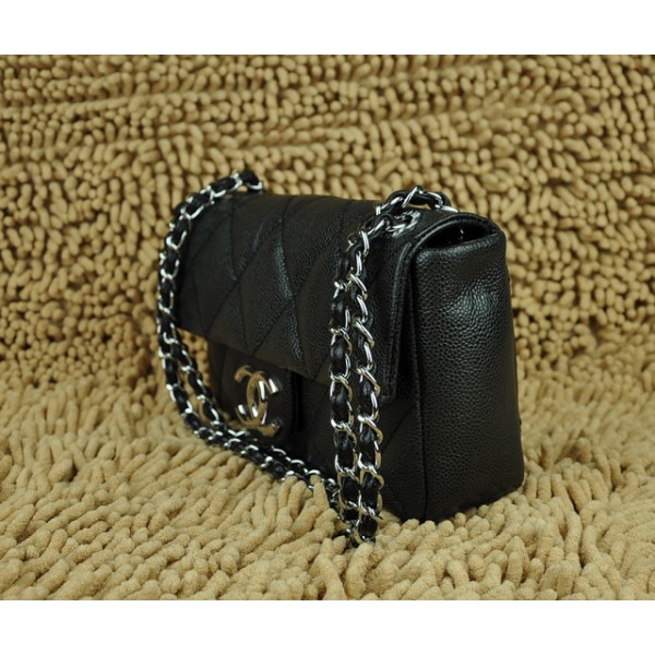 Borse Chanel Classic Flap Caviar Black Con Hardware Argento 4873