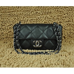 Borse Chanel Classic Flap Caviar Black Con Hardware Argento 4873