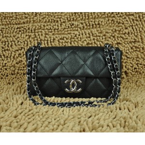 Borse Chanel Classic Flap Caviar Black Con Hardware Argento 4873