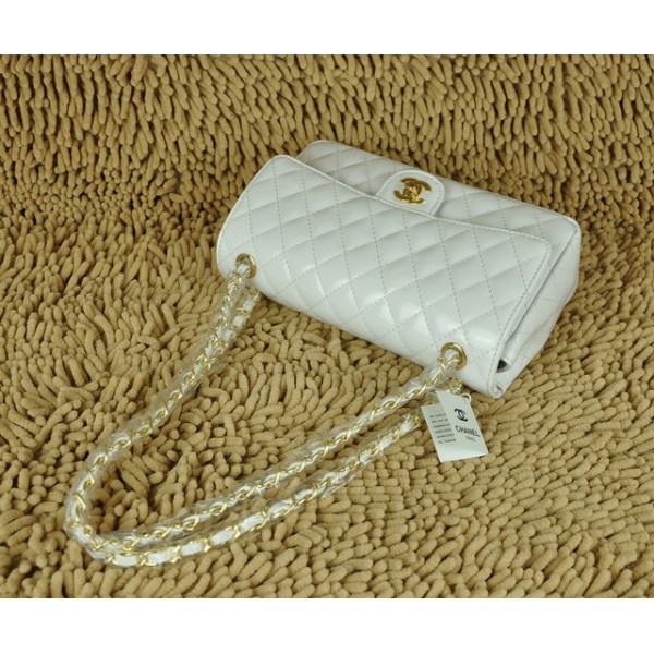 Borse Chanel Flap A01112 In Vernice Bianca Con Finiture In Oro