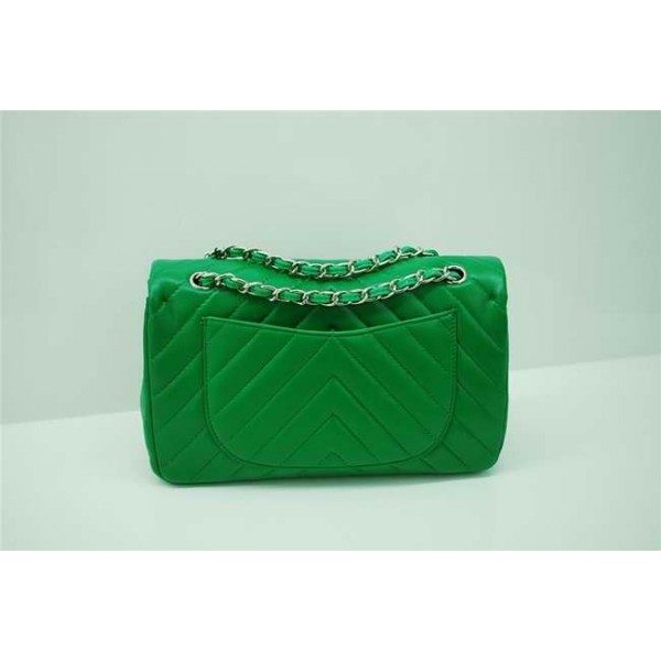 Chanel 255 Borse Classic Flap In Pelle Di Agnello Verde Chevron