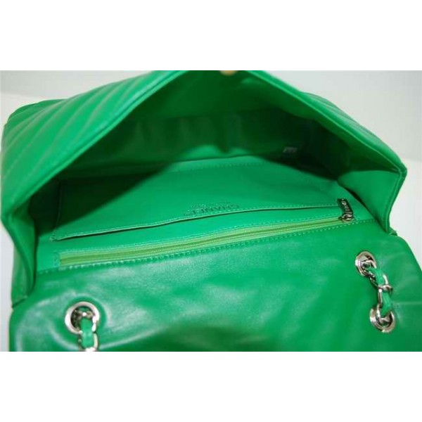 Chanel 255 Borse Classic Flap In Pelle Di Agnello Verde Chevron