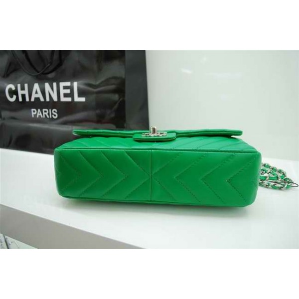 Chanel 255 Borse Classic Flap In Pelle Di Agnello Verde Chevron