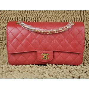 Chanel A01112 Borse Classic Flap In Caviar Red Con Hardware Oro