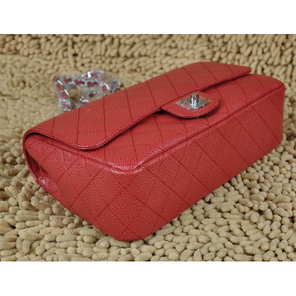 Chanel A01112 Classic Red Caviar Flap Borse In Pelle Con Silver