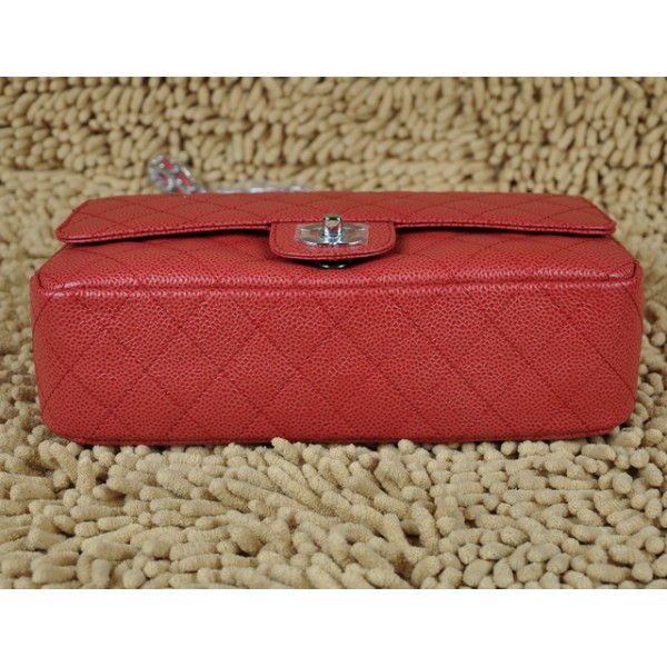 Chanel A01112 Classic Red Caviar Flap Borse In Pelle Con Silver