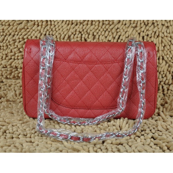 Chanel A01112 Classic Red Caviar Flap Borse In Pelle Con Silver