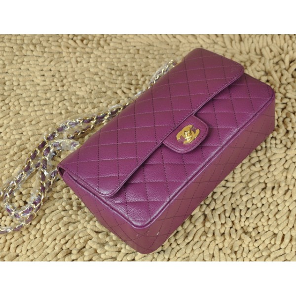 Chanel A01112 Viola Caviar Flap Borse In Pelle Con Hardware Oro