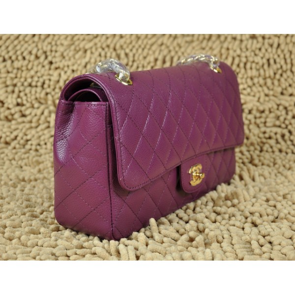 Chanel A01112 Viola Caviar Flap Borse In Pelle Con Hardware Oro