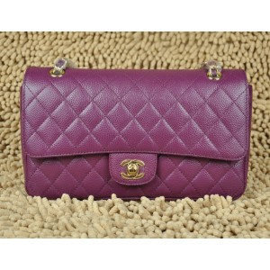 Chanel A01112 Viola Caviar Flap Borse In Pelle Con Hardware Oro