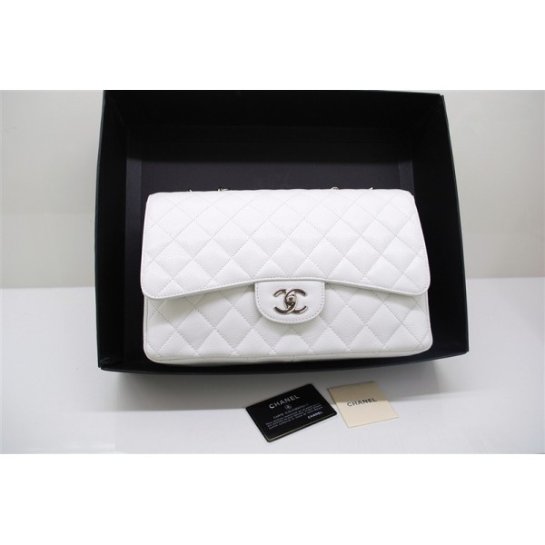 A47600 Chanel White Caviar Leather Borse Jumbo Flap Con Shw