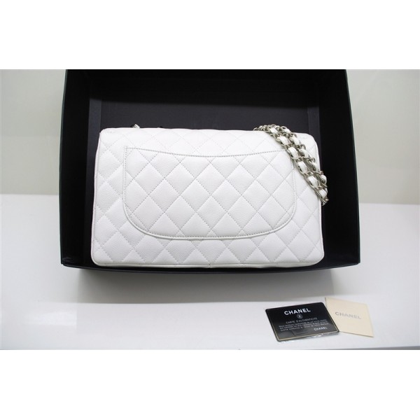 A47600 Chanel White Caviar Leather Borse Jumbo Flap Con Shw