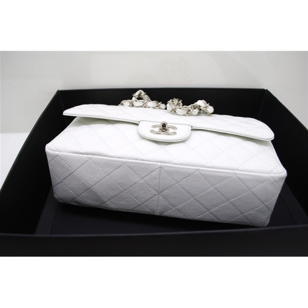 A47600 Chanel White Caviar Leather Borse Jumbo Flap Con Shw