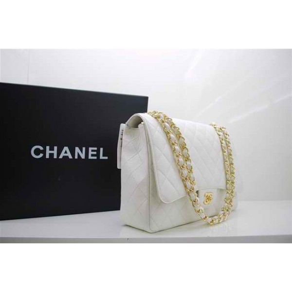 A47600 Chanel White Caviar Leather Flap Borse Maxi Con Oro Hw
