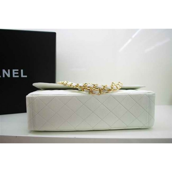 A47600 Chanel White Caviar Leather Flap Borse Maxi Con Oro Hw