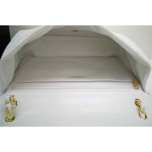 A47600 Chanel White Caviar Leather Flap Borse Maxi Con Oro Hw