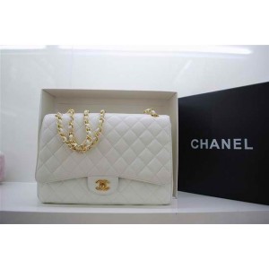 A47600 Chanel White Caviar Leather Flap Borse Maxi Con Oro Hw