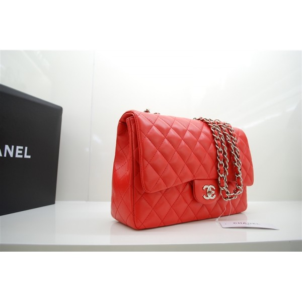 Arancione Rosso Chanel A47600 Jumbo Flap Bag Con Hardware Argent