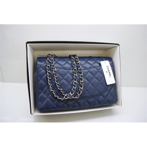 Blu Chanel A47600 Jumbo Flap In Pelle Con Silver Hw Borse