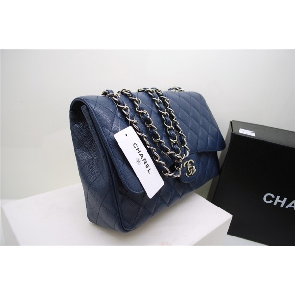 Blu Chanel A47600 Jumbo Flap In Pelle Con Silver Hw Borse