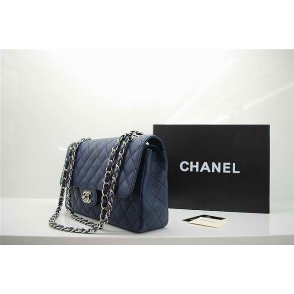 Borse Chanel A01112 In Pelle Caviar Blue Con Hardware Argento