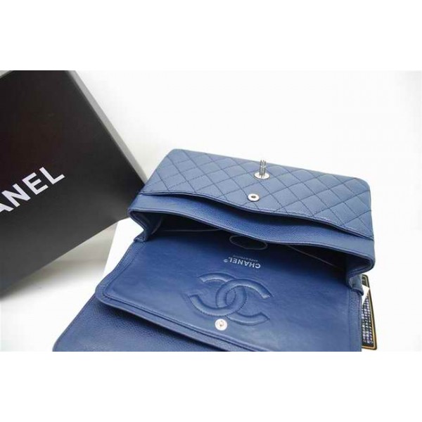 Borse Chanel A01112 In Pelle Caviar Blue Con Hardware Argento