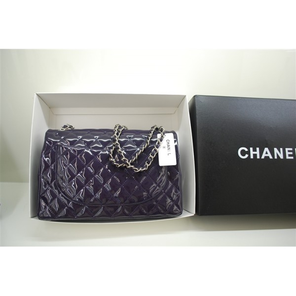 Borse Chanel A47600 Brevetto In Pelle Viola Con Silver Hw