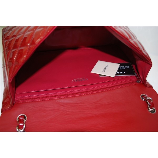 Borse Chanel A47600 Flap In Pelle Verniciata Rossa Maxi Con Silv