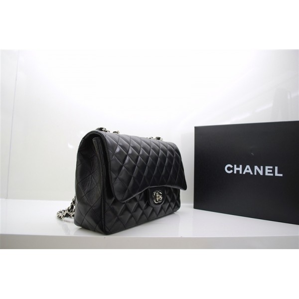 Borse Chanel A47600 Flap Pelle Di Agnello Nero Con Silver Hw Jum
