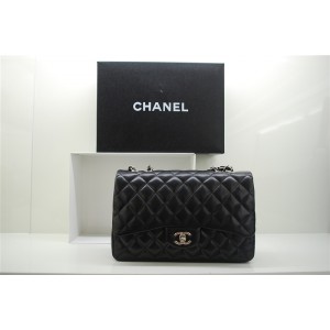 Borse Chanel A47600 Flap Pelle Di Agnello Nero Con Silver Hw Jum