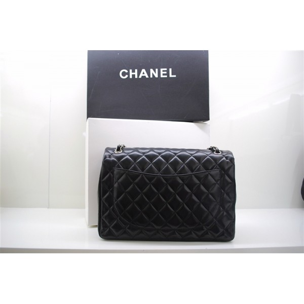 Borse Chanel A47600 Maxi Flap Agnello Nero Con Silver Hw